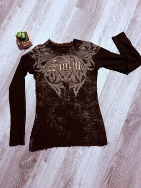 Vintage Women’s Sinful by Affliction long sleeve thermal wings gothic